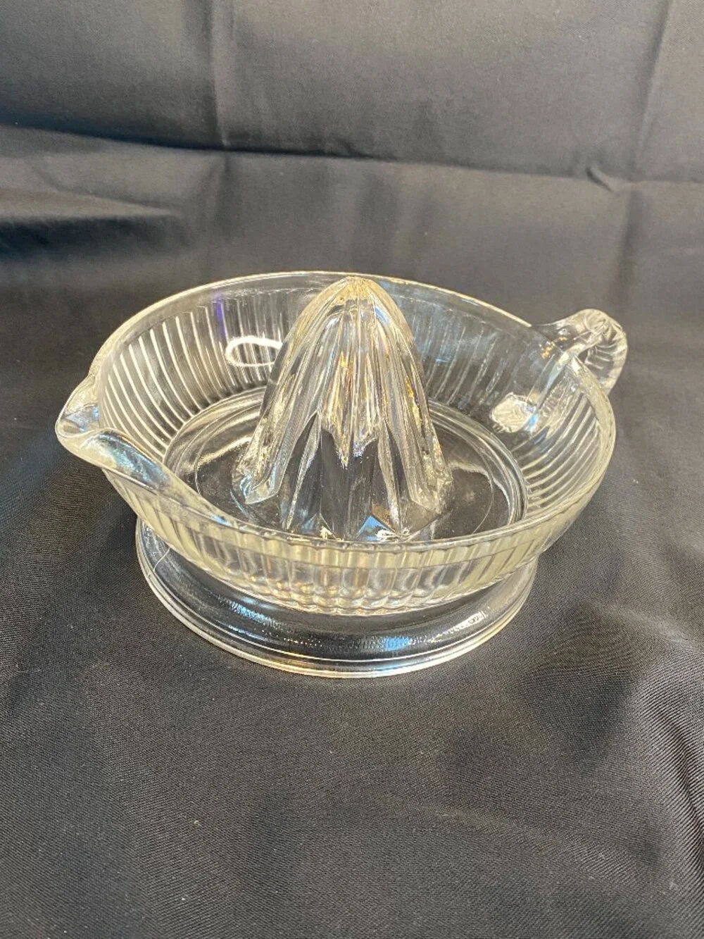 Vintage Mid-Century Pressed Glass Citrus Juicer Reamer Ribbed Handle